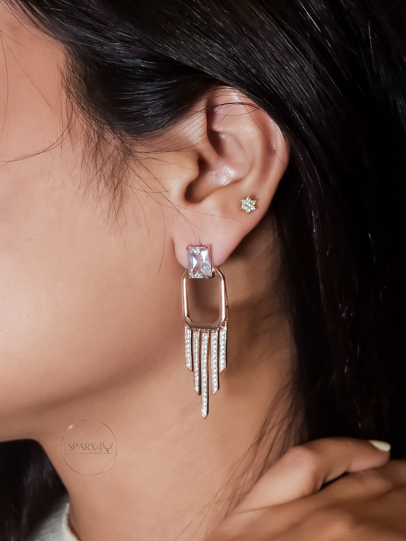 crystal drape dangle earring