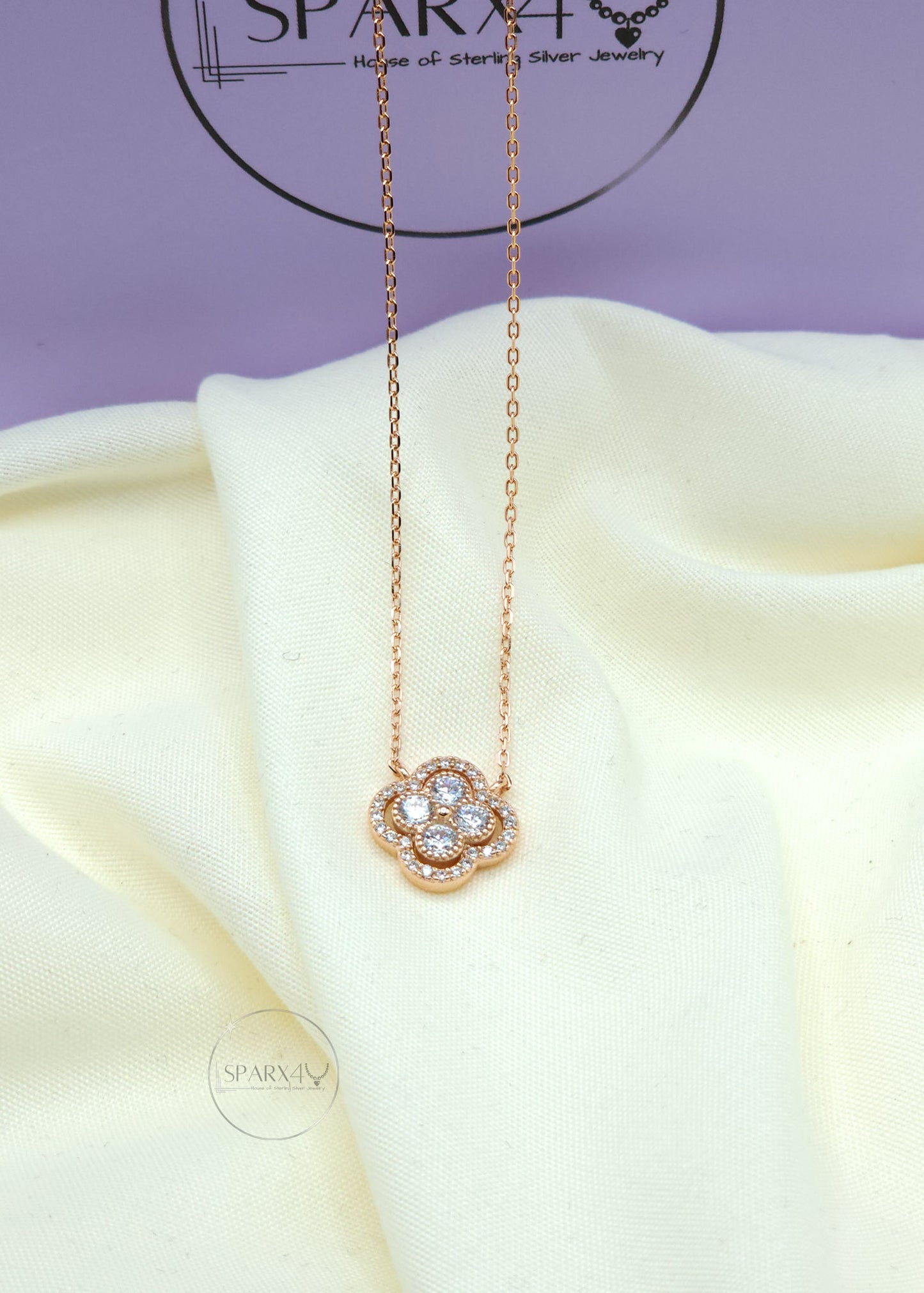 CZ ROSE CLOVER NECKLACE
