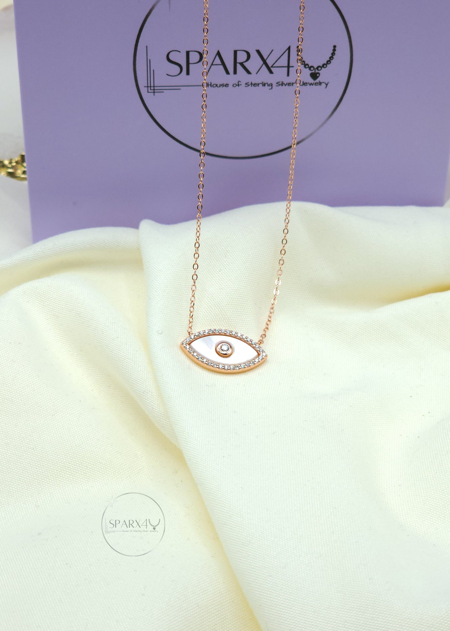 MOTHER OF PEARL EVIL EYE NECKLACE