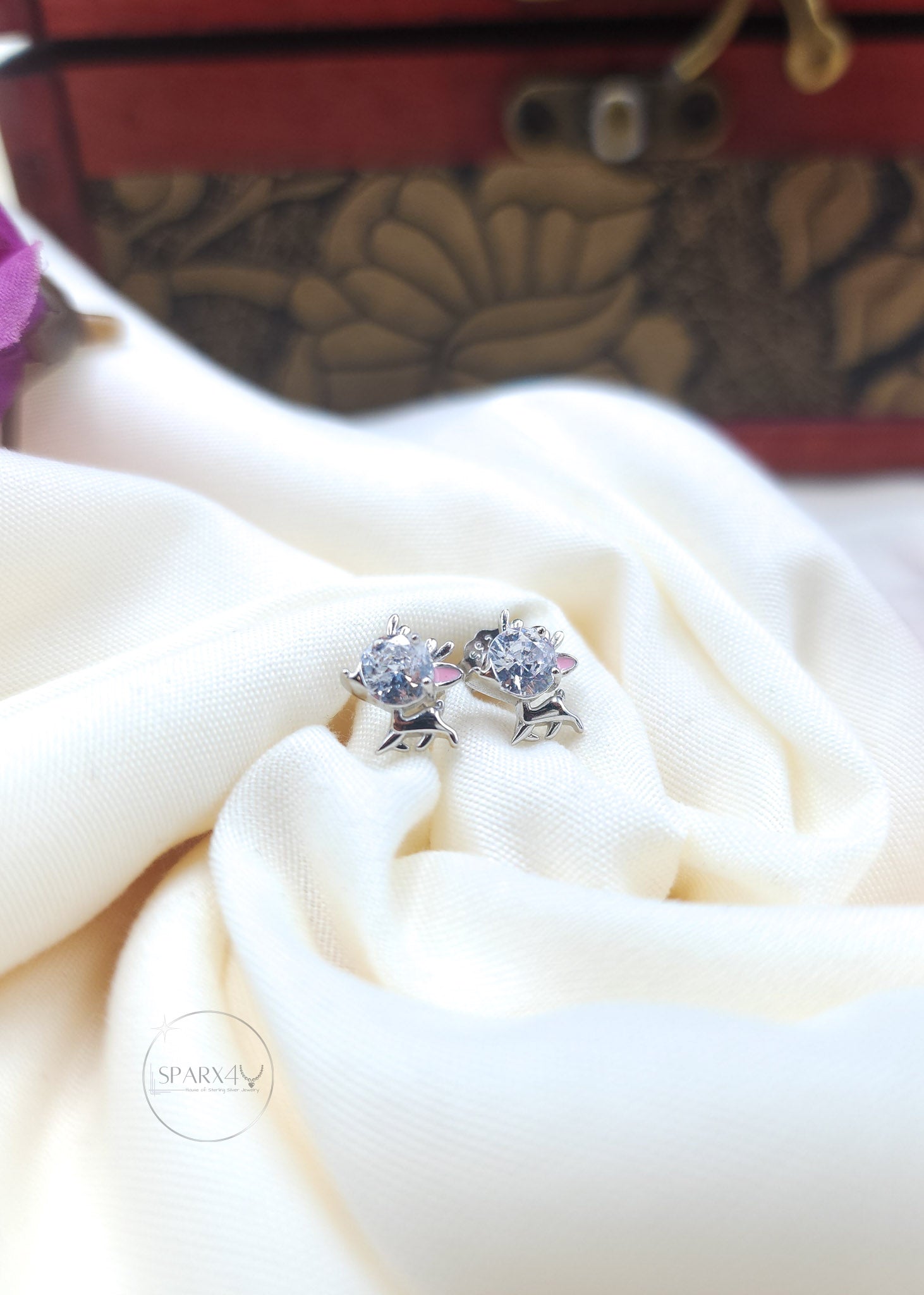 STERLING SILVER CHRISTMAS DEER STUD EARRING