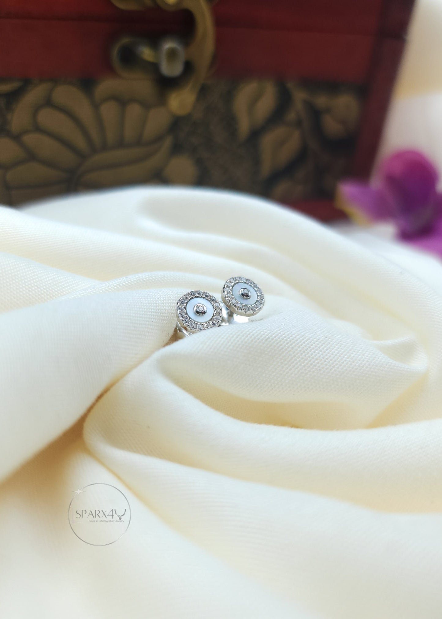 MOTHER OF PEARL HALO CZ STUD EARRING