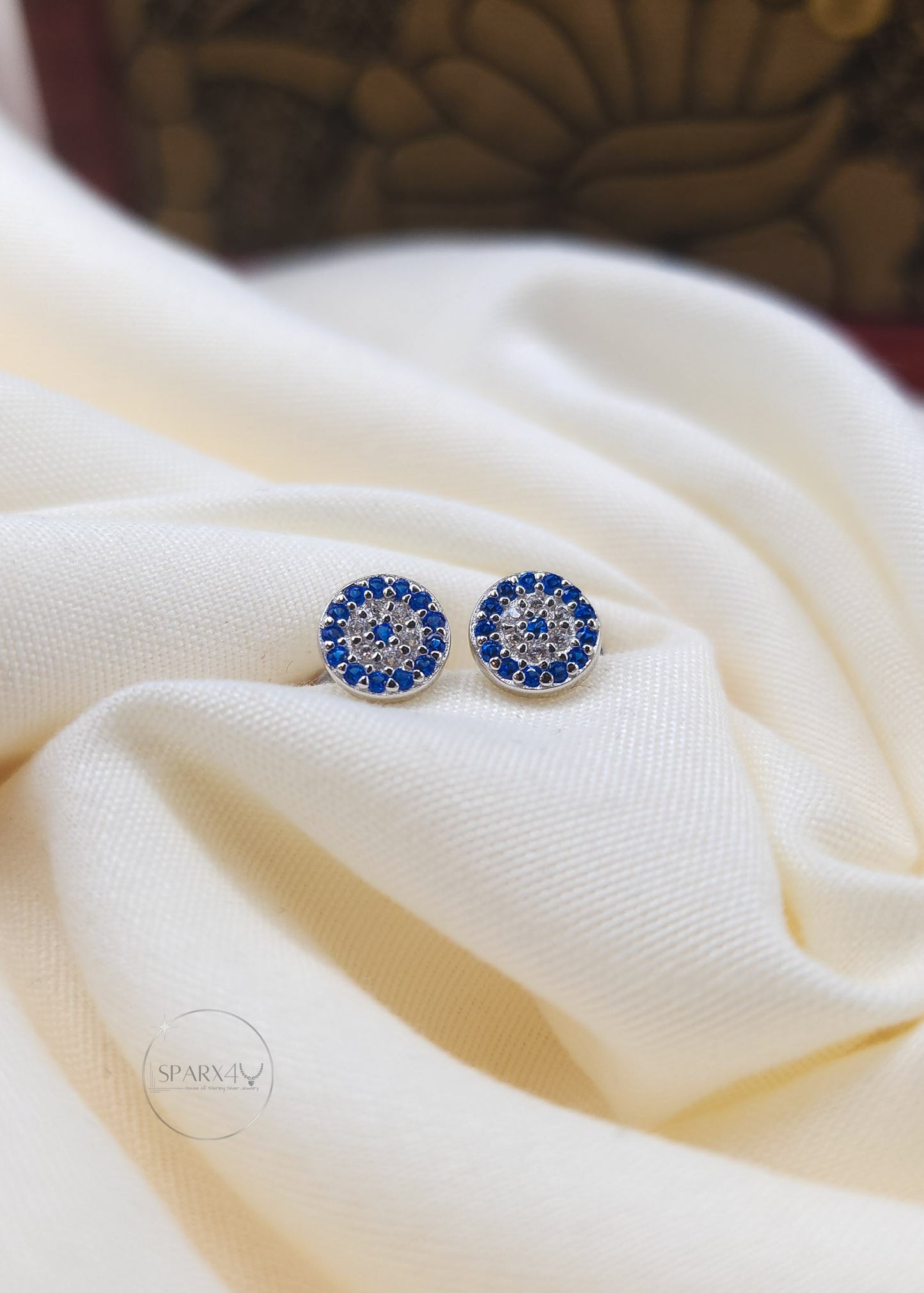 STERLING SILVER SAPPHIRE EVIL EYE STUD EARRING