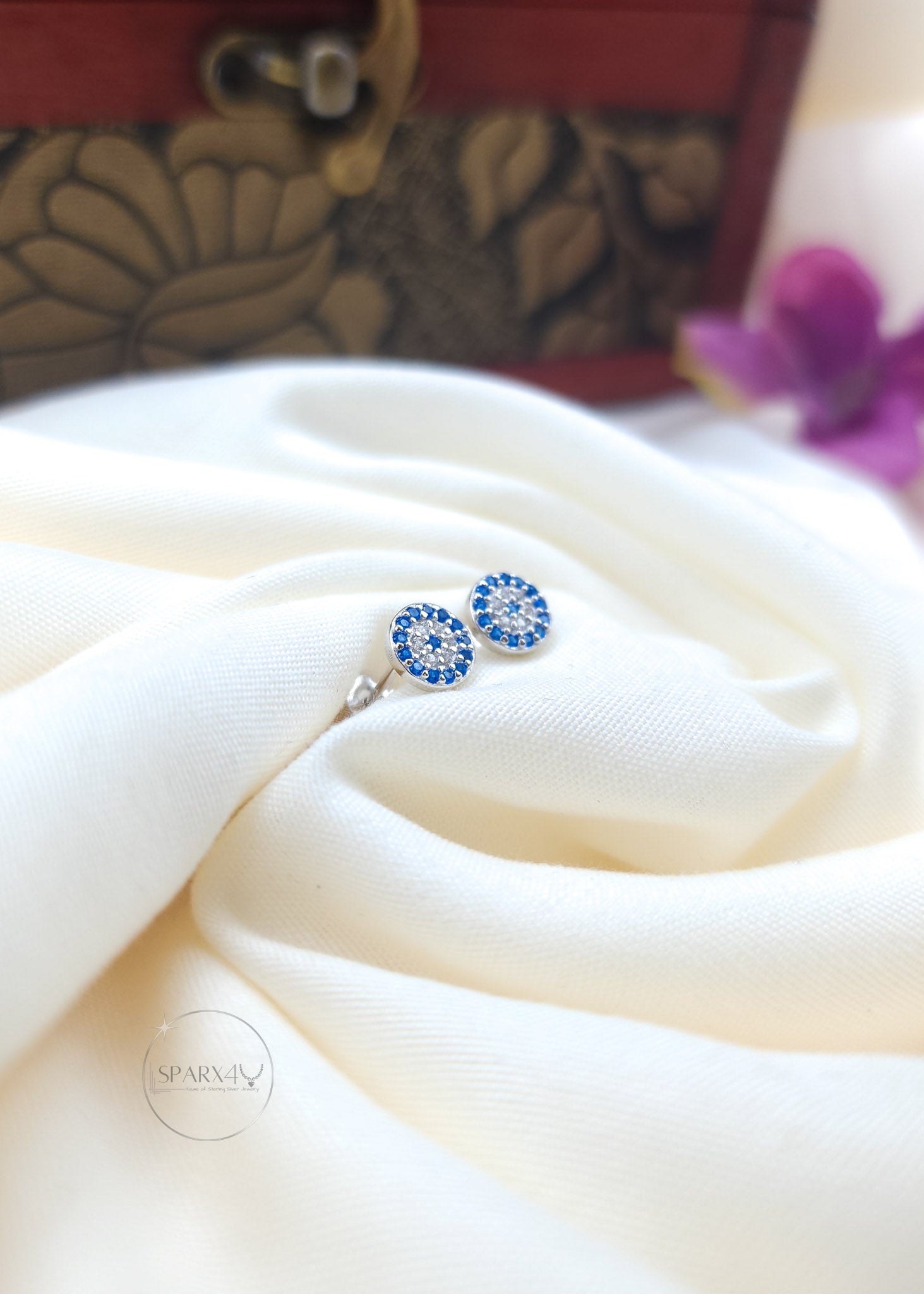 SAPPHIRE EVIL EYE STUD EARRING