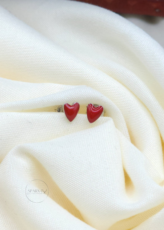 STERLING SILVER RED HEART STUD EARRING