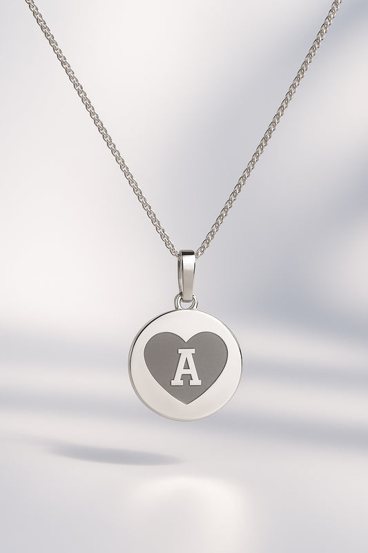 HEART ENGRAVED DISC INITIALS NECKLACE
