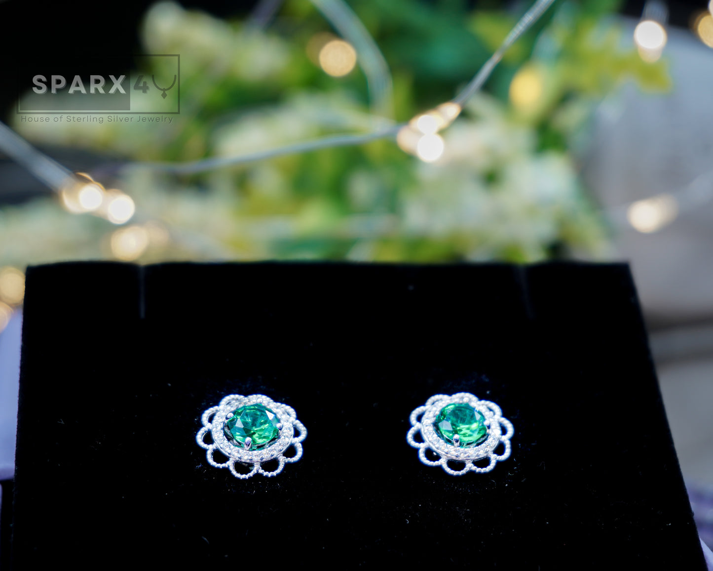 2 in 1 ROUND FLOWER STUD EARRINGS (GREEN)