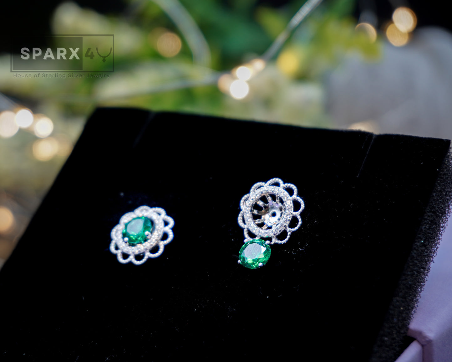 2 in 1 ROUND FLOWER STUD EARRINGS (GREEN)
