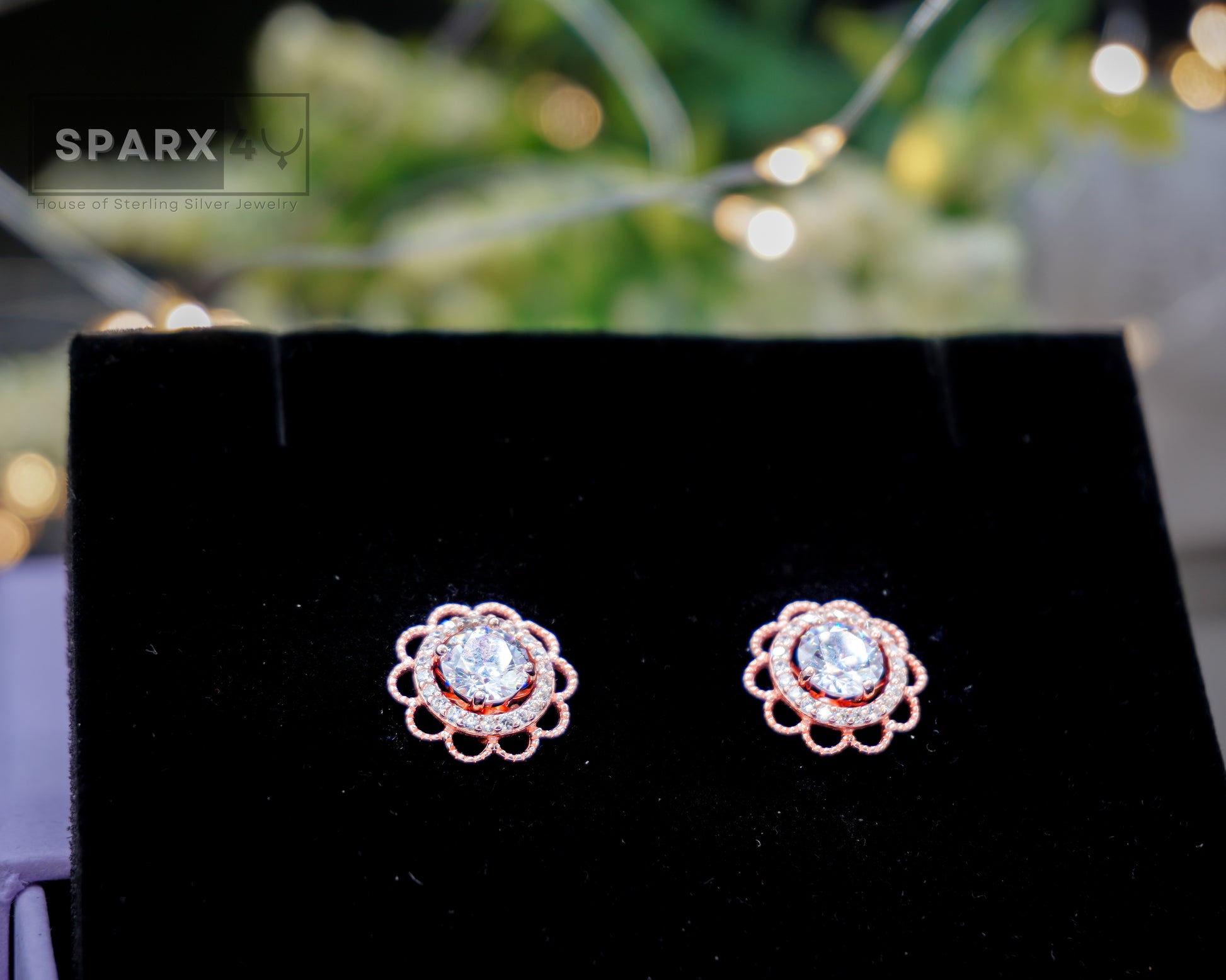 2 in 1 ROUND FLOWER STUD EARRINGS (ROSE GOLD)