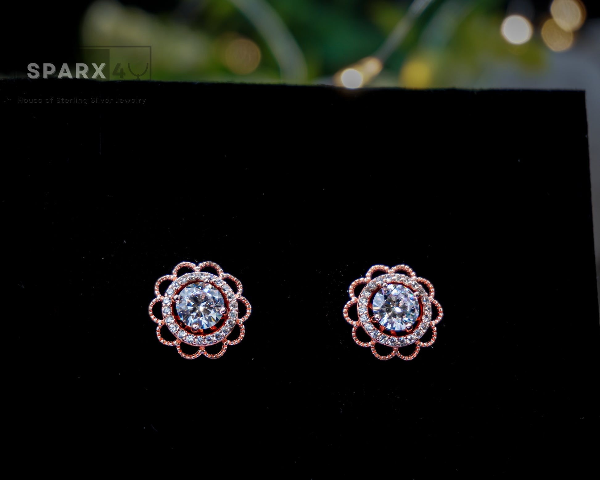 2 in 1 ROUND FLOWER STUD EARRINGS (ROSE GOLD)