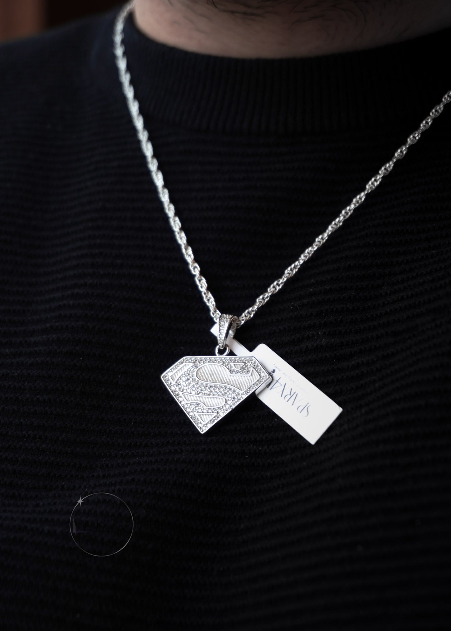 STERLING SILVER SUPERMAN CZ PENDANT