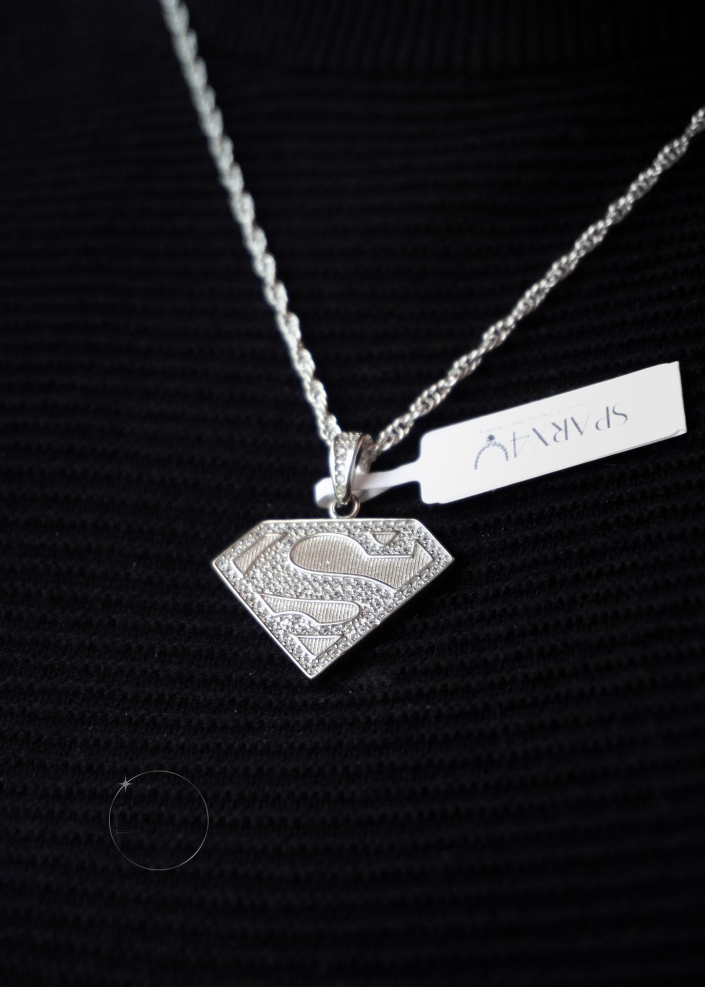 SILVER SUPERMAN CZ PENDANT