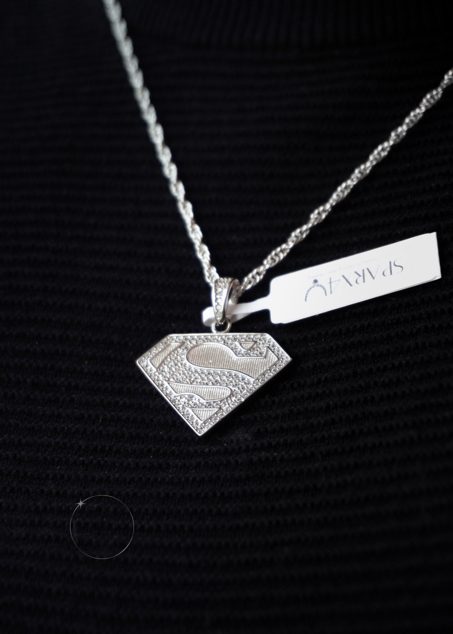 SILVER SUPERMAN CZ PENDANT