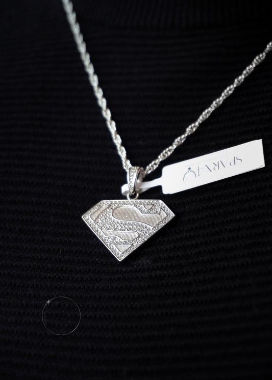 SILVER SUPERMAN CZ PENDANT