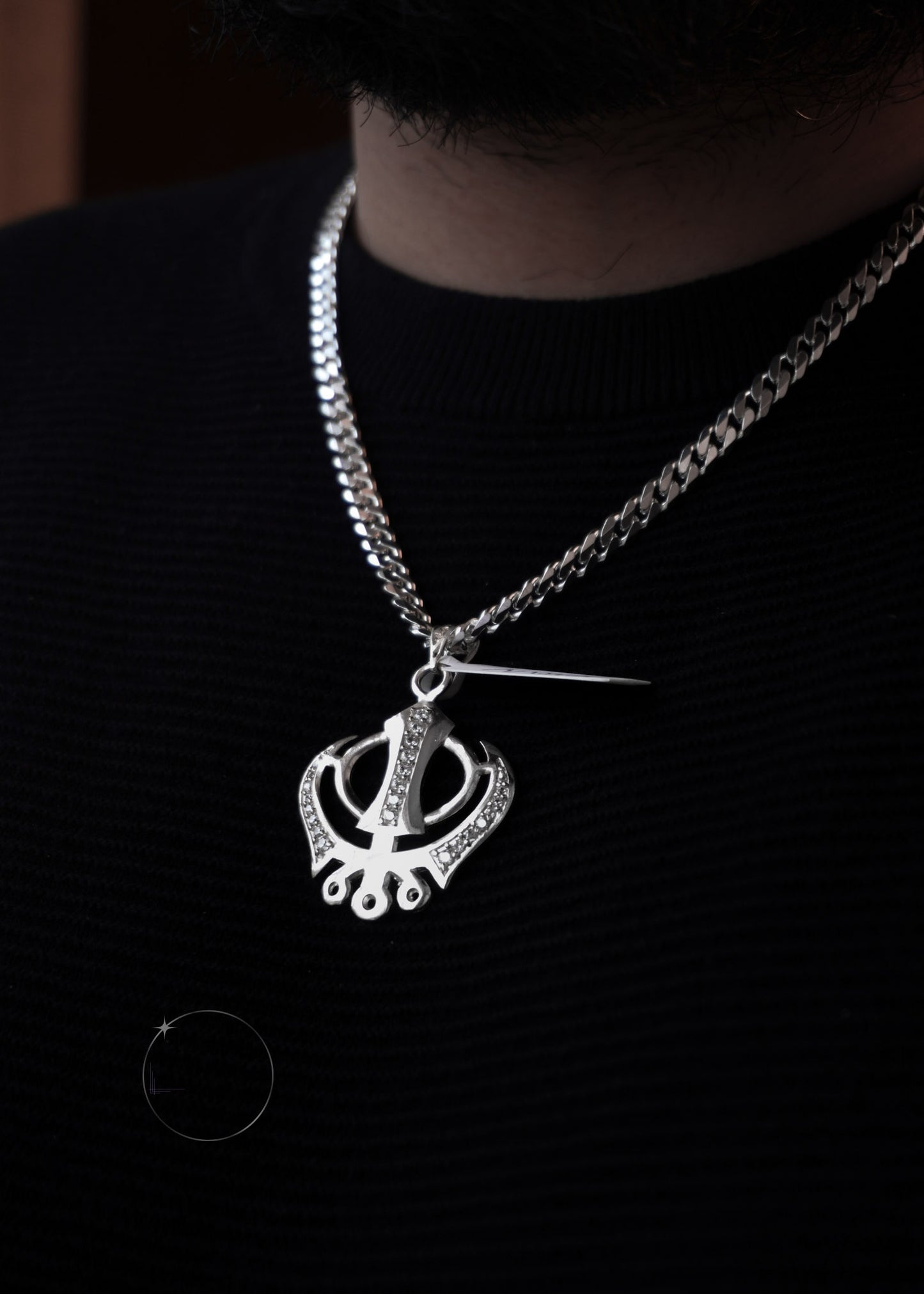 Sterling silver large-sized Khanda pendant