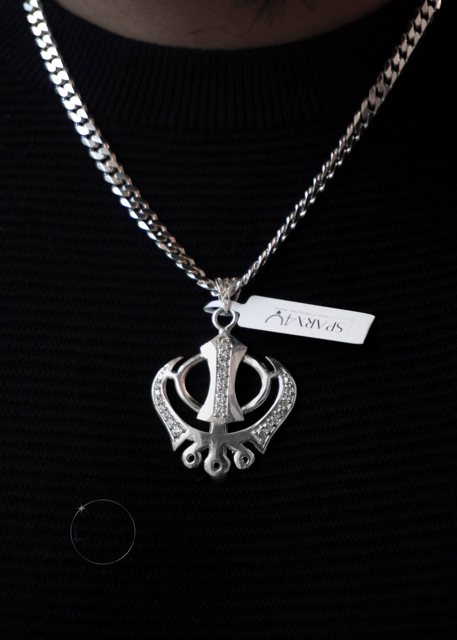 Sterling silver large Khanda pendant