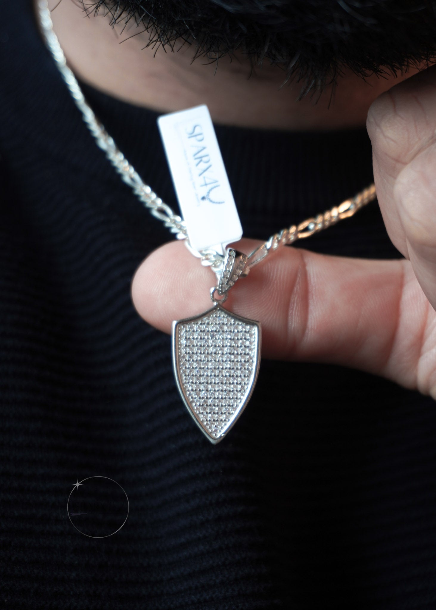 STERLING SILVER SHIELD CZ PENDANT