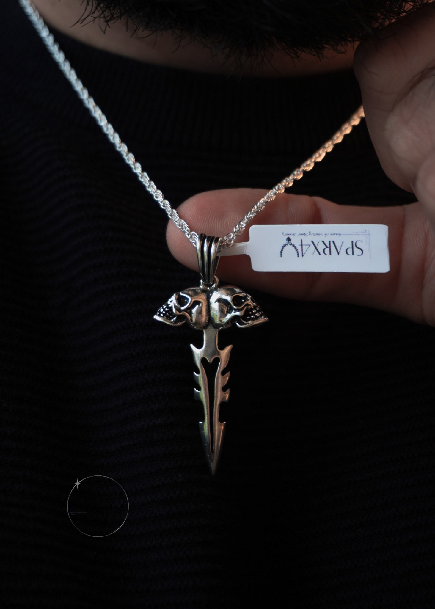 SILVER SKULL DAGGER PENDANT