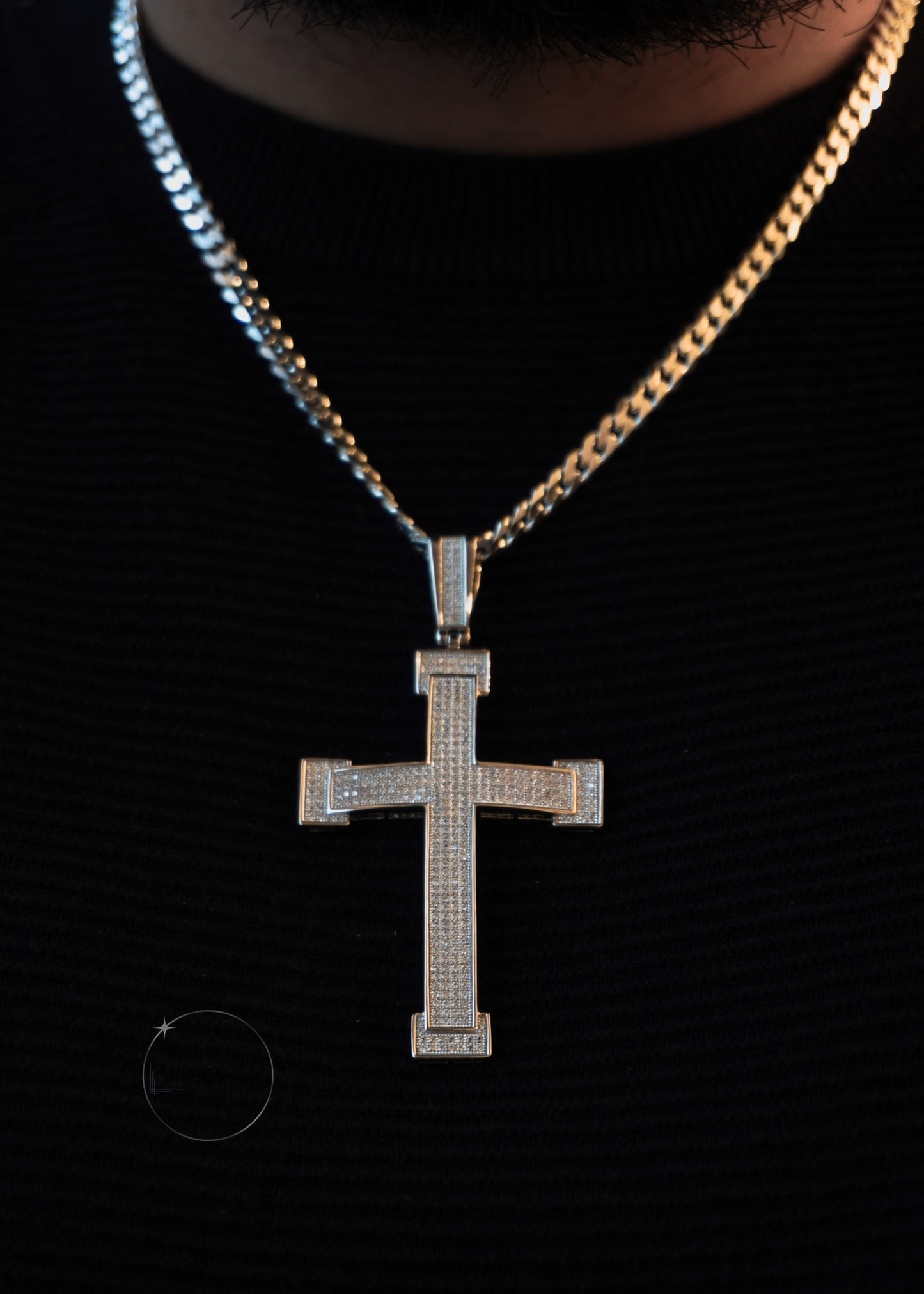 SILVER LARGE CROSS HIP HOP CZ PENDANT