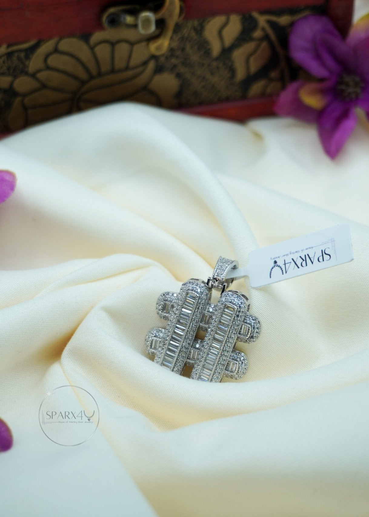 SILVER HASHTAG HIP HOP CZ PENDANT