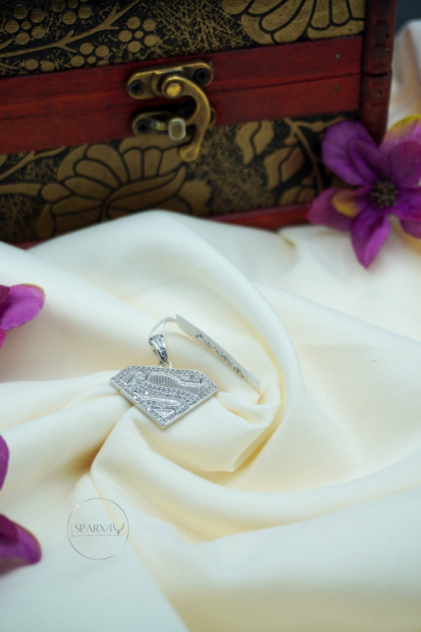 Superman CZ pendant high-quality sterling silver