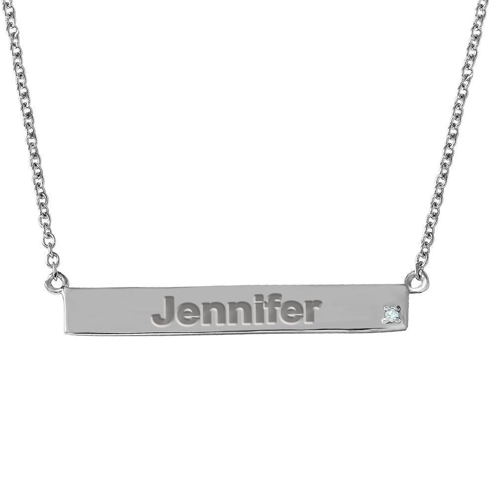 Personalized Diamond Bar Necklace Silver
