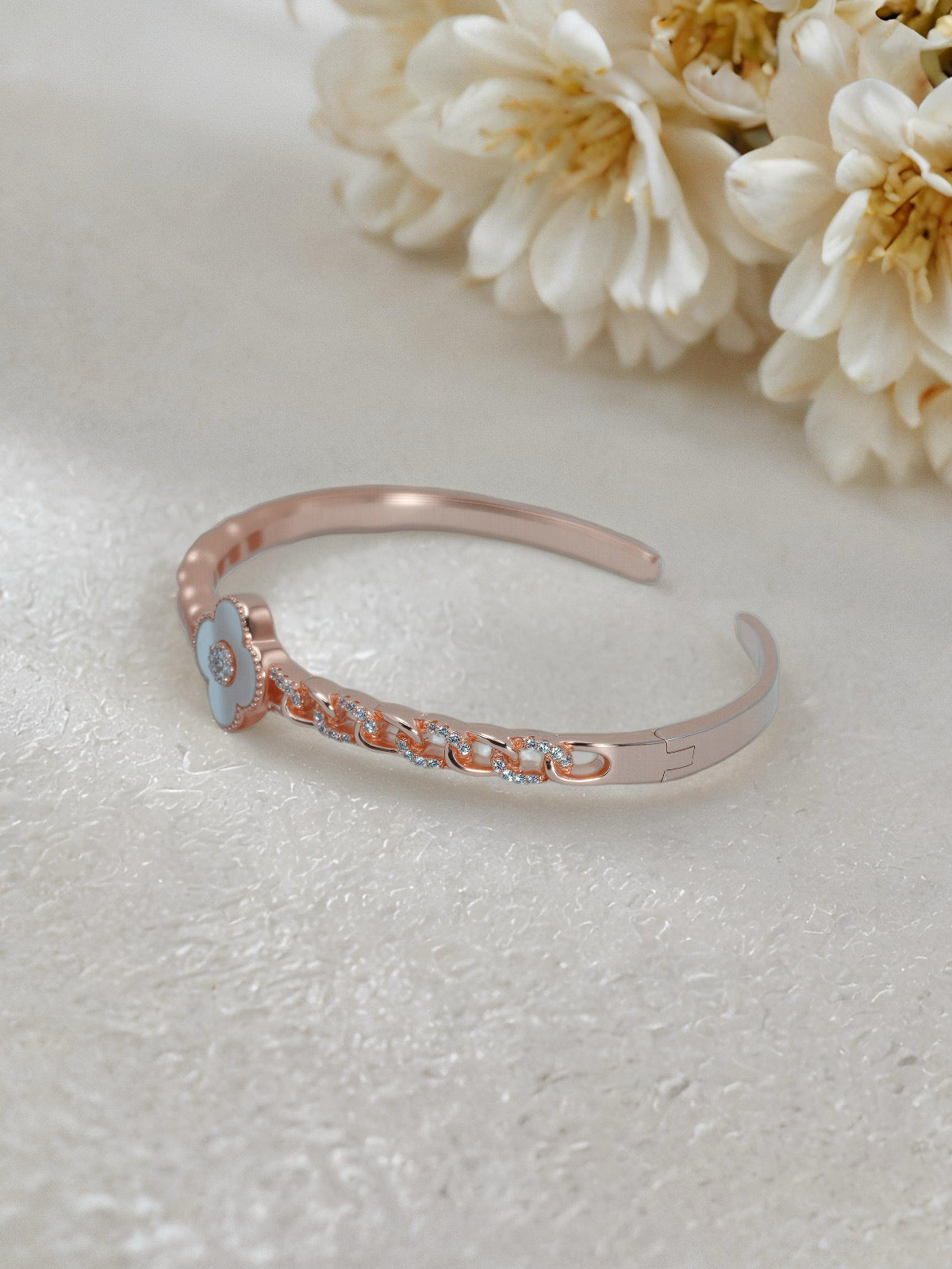 CLOVER CZ CUBAN CUFF BANGLE