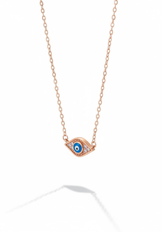 SPARX4U rose gold sterling silver evil eye necklace with blue and white stones