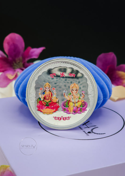 LAKSHMI GANESH JI SILVER COIN COLOURED 