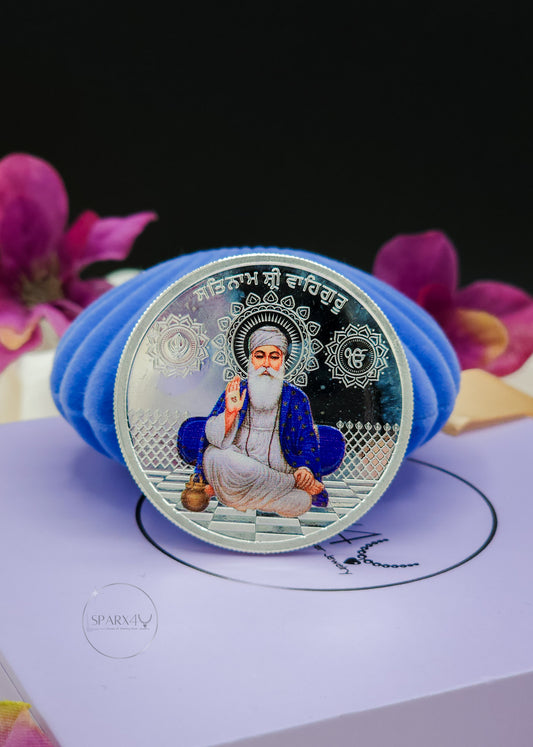 GURU NANAK DEV JI SILVER COIN COLOURED 