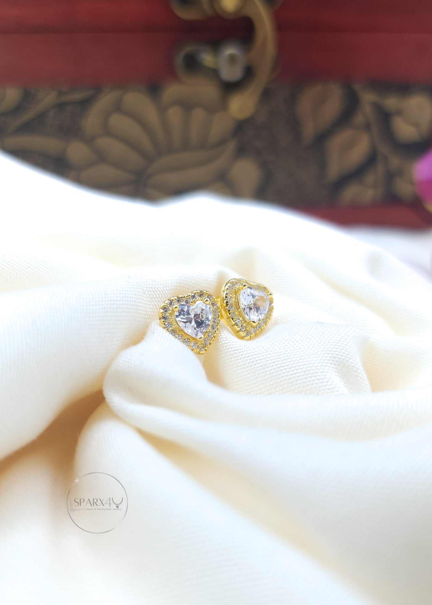 Gold Vermeil  Halo Heart Stud Earrings 