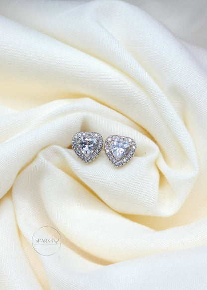 Sterling Silver Halo Heart Stud Earrings 