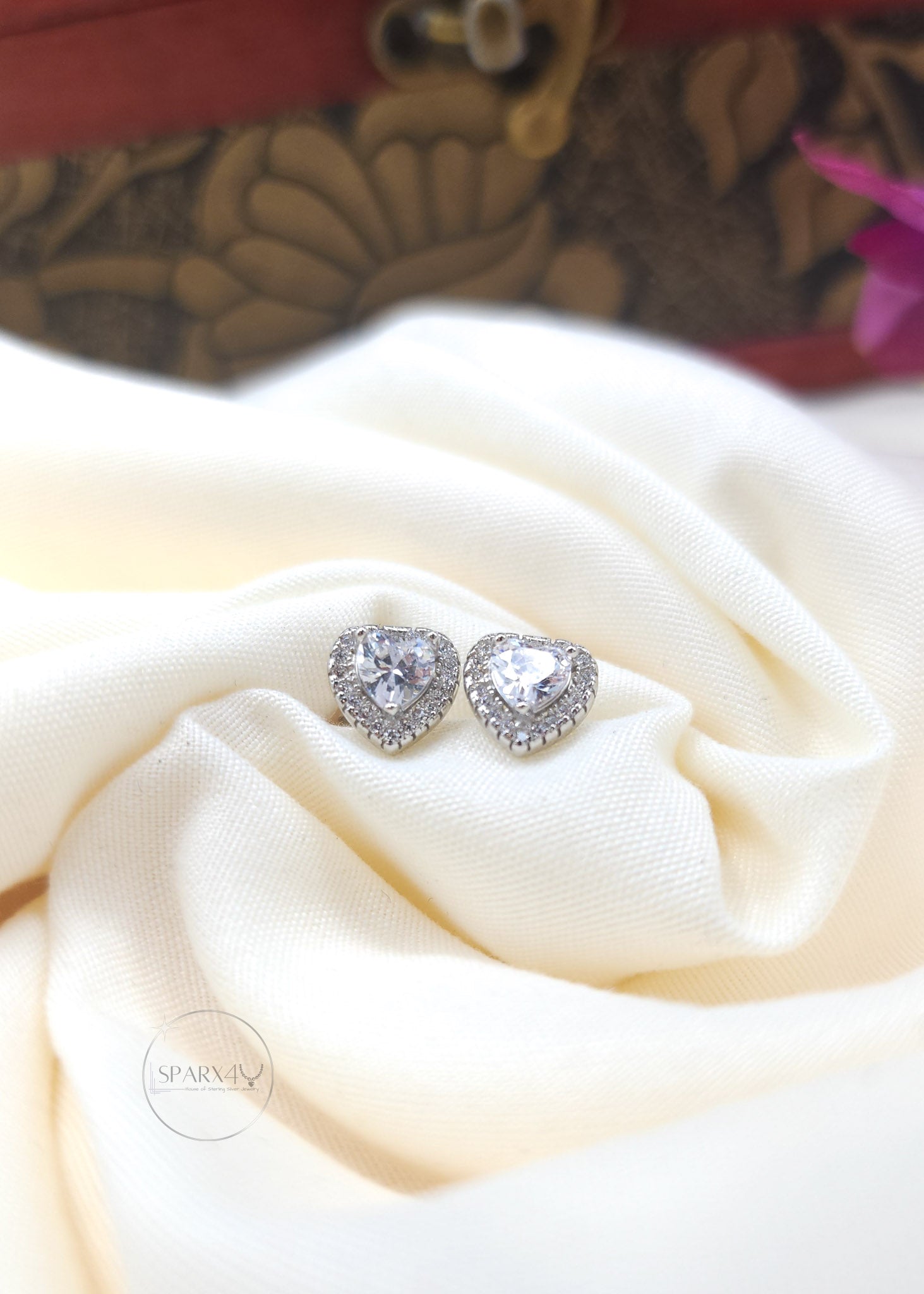 Halo Heart Stud Earrings Sterling Silver