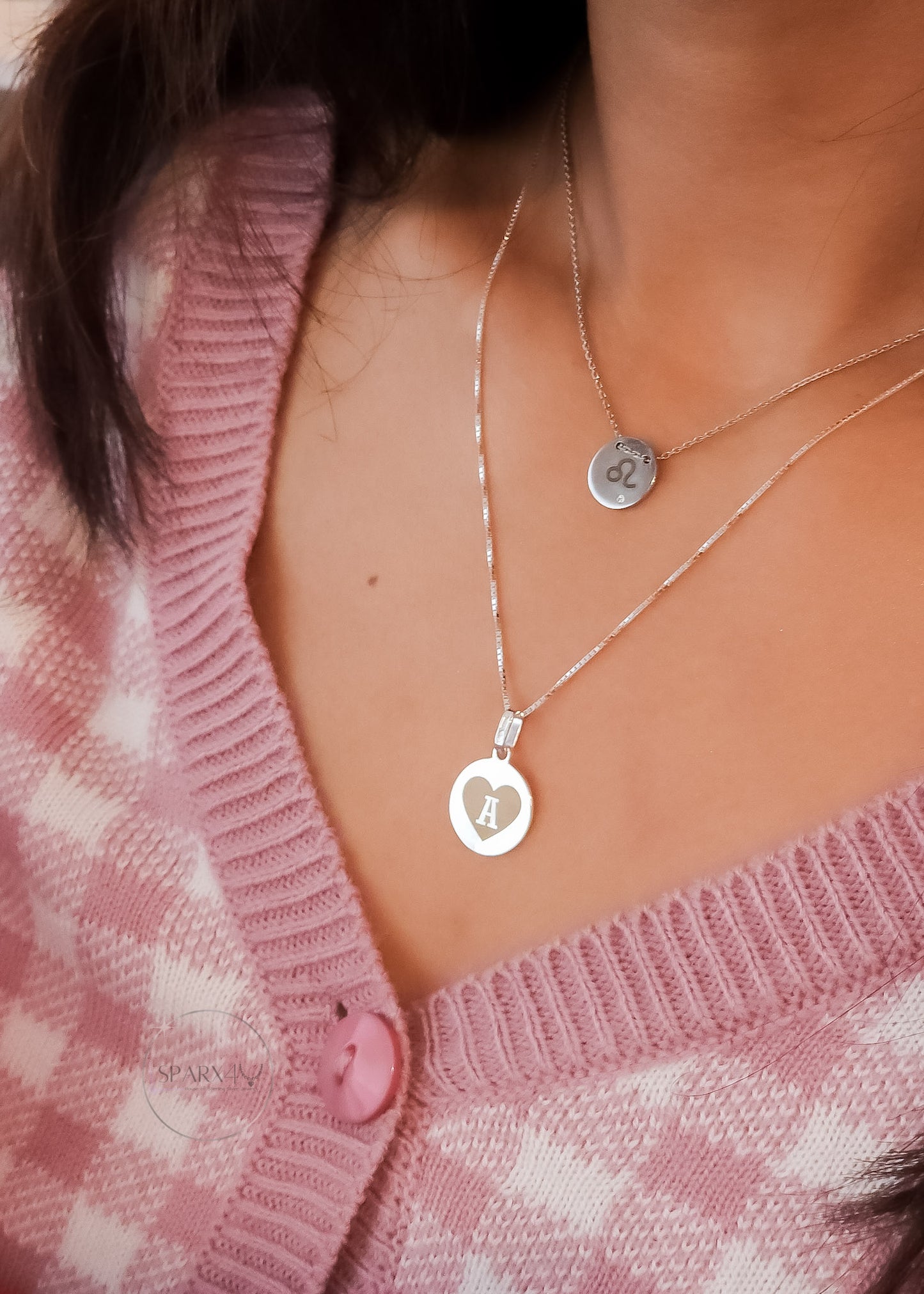 HEART ENGRAVED DISC INITIALS NECKLACE