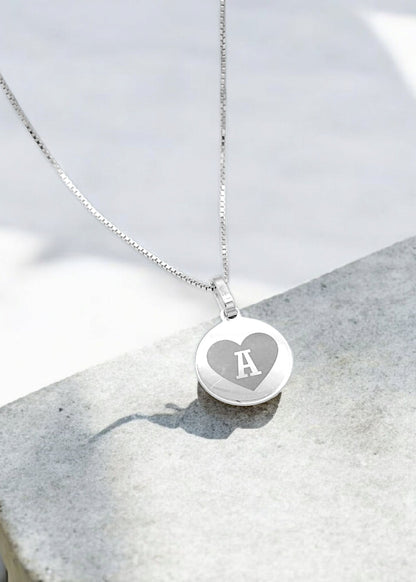 HEART ENGRAVED DISC INITIALS NECKLACE