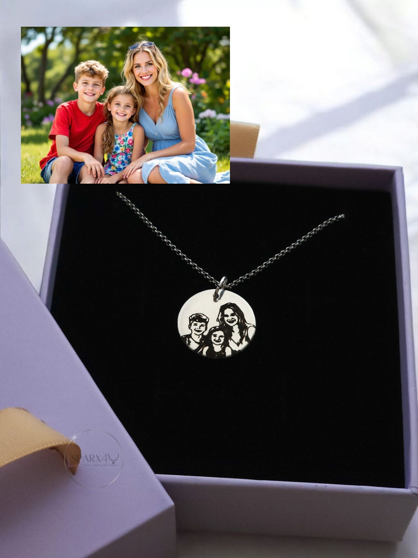 Custom photo necklace silver