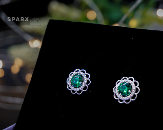 2 in 1 ROUND FLOWER STUD EARRINGS (GREEN)