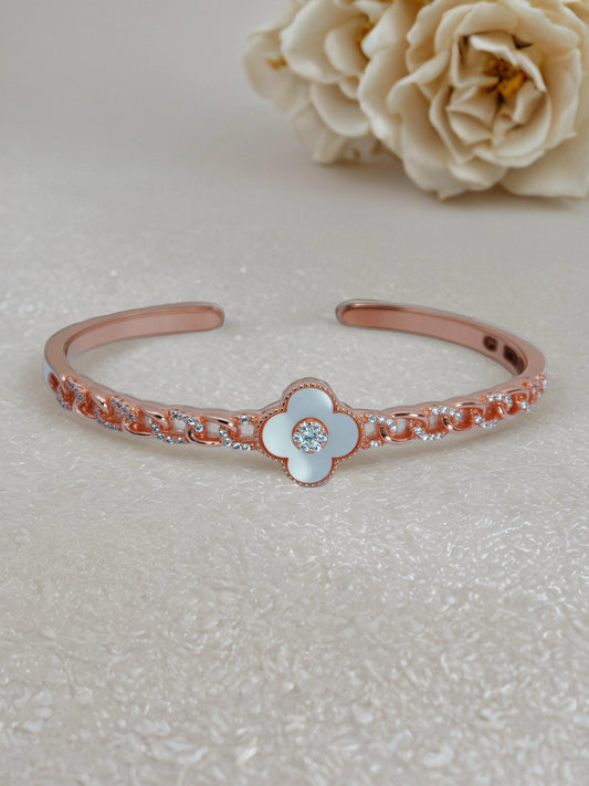 CLOVER CZ CUBAN CUFF BANGLE