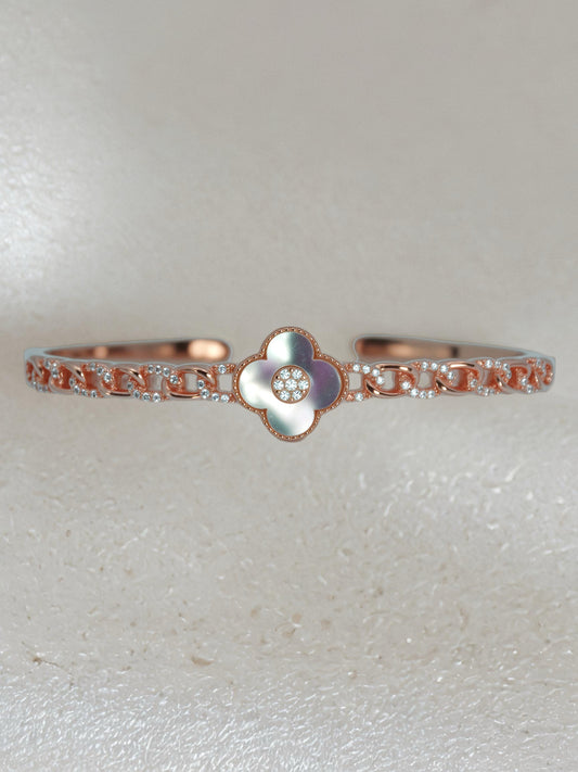 CLOVER CZ CUBAN CUFF BANGLE