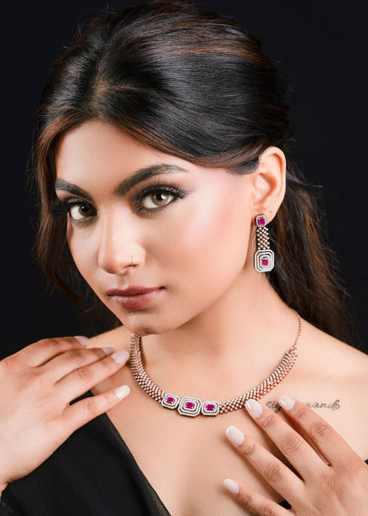 Women dressed in black wearing a Bridal Jewelry Set 