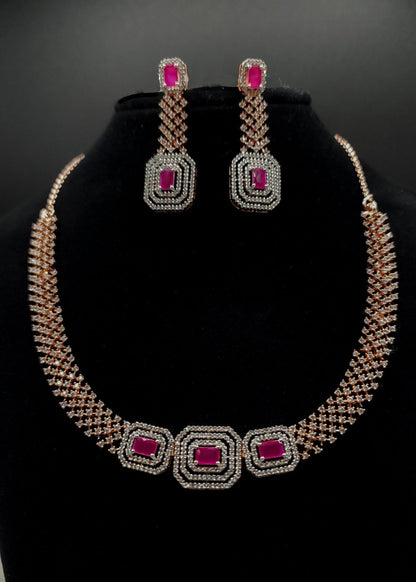 Jewelry set with necklace and earrings on a black stand, featuring SPARX4U branding.