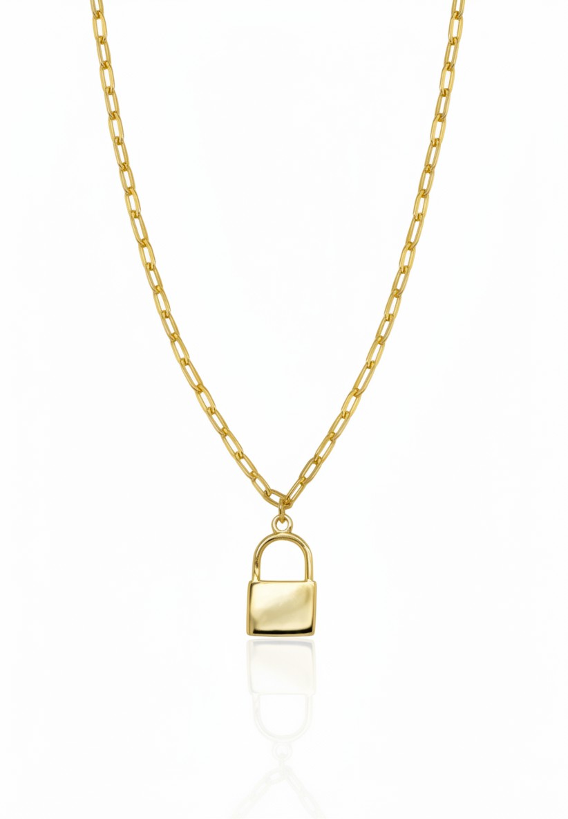SPARX4U gold vermeil lock necklace with a delicate chain. Sterling silver plated with gold.