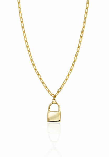 SPARX4U gold vermeil lock necklace with a delicate chain. Sterling silver plated with gold.