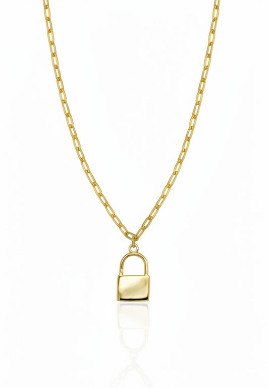 SPARX4U gold vermeil lock necklace with a delicate chain. Sterling silver plated with gold.