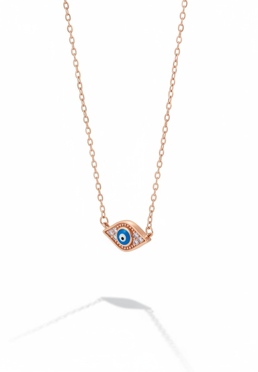 SPARX4U rose gold sterling silver evil eye necklace with blue and white stones