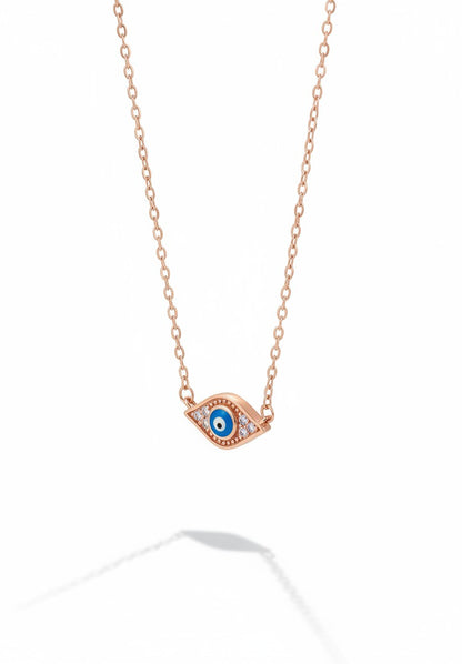 SPARX4U rose gold sterling silver evil eye necklace with blue and white stones
