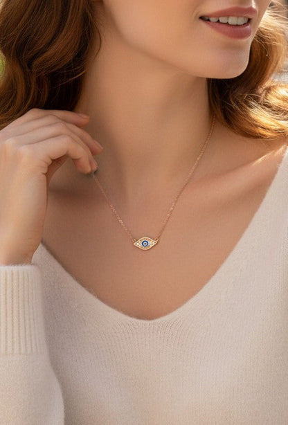 SPARX4U rose gold sterling silver evil eye necklace with cubic zirconia accents.