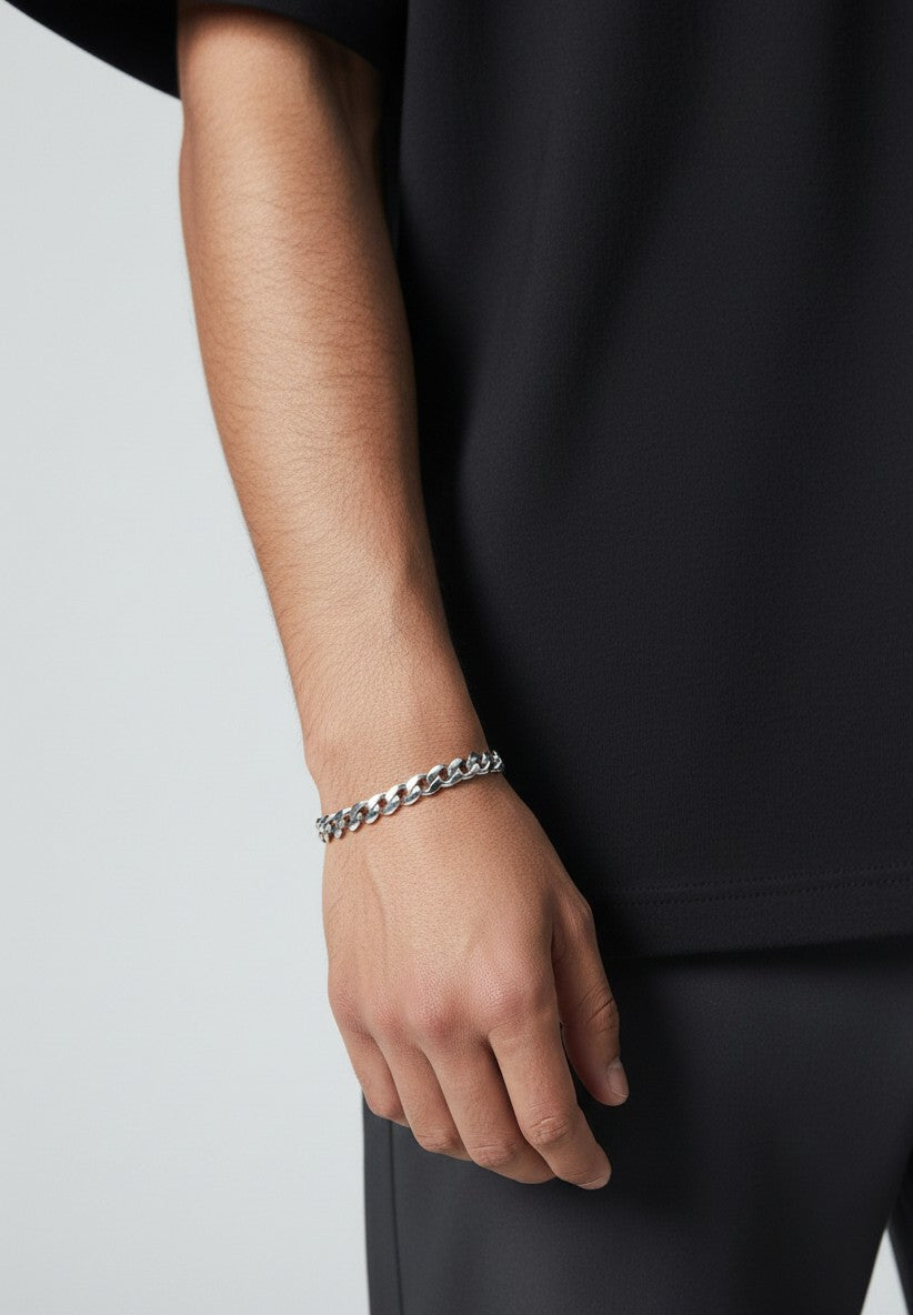 SPARX4U Sterling Silver Cuban Bracelet with interlocking links, a classic and luxurious accessory.