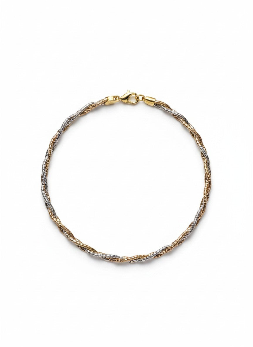 SPARX4U Twisted Gold Embrace Anklet in sterling silver with a multi-tone twisted chain design.