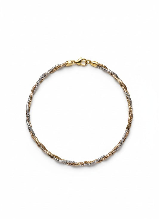 SPARX4U Twisted Gold Embrace Anklet in sterling silver with a multi-tone twisted chain design.